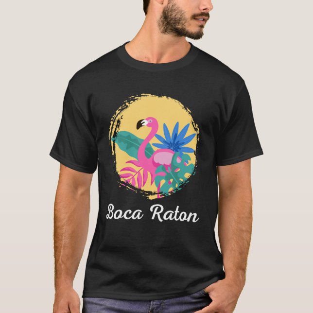 Camiseta Boca Raton Florida Beach Tropical Flamingo (Frente)