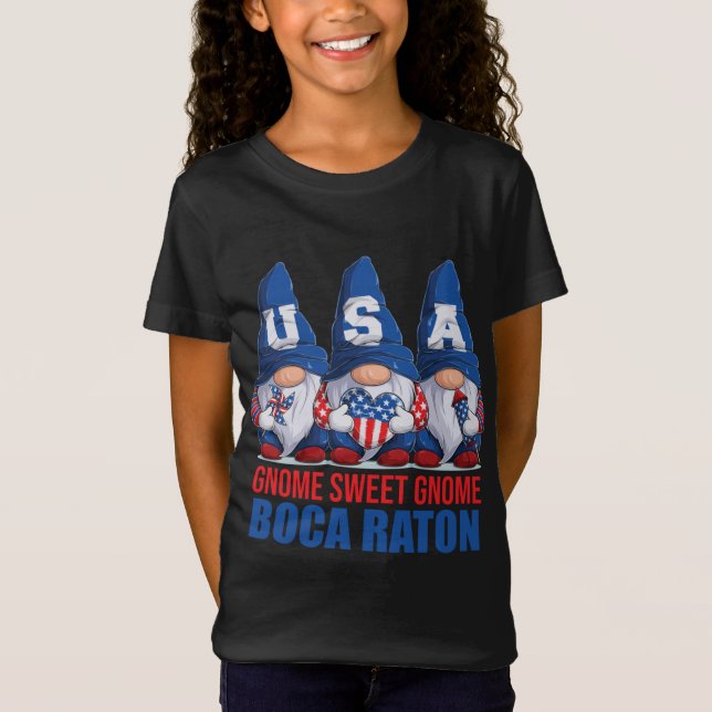 Camiseta Boca Raton Florida Gnomo Sweet Gnomo Bandeira Amer (Frente)