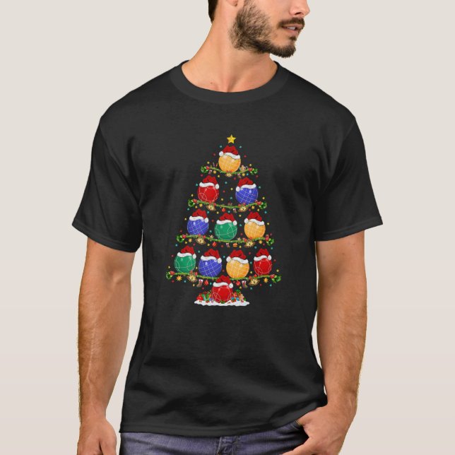 Camiseta Bocce Lover Xmas Lighting Papais noeis Bocce Passa (Frente)