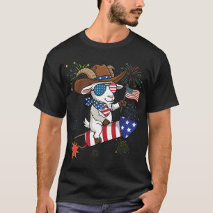 Camiseta Bode 4 de Julho Patriótico Foguete & Fogos de Arti