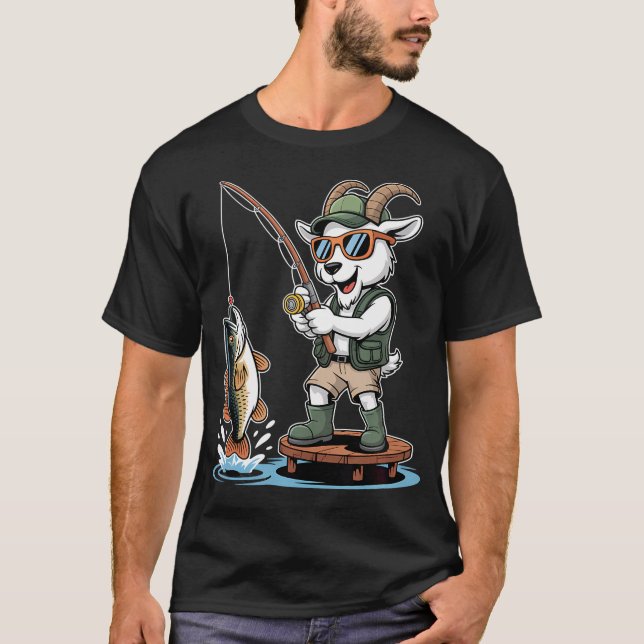 Camiseta Bode Angler Cabra Pegando um Grande Bass (Frente)