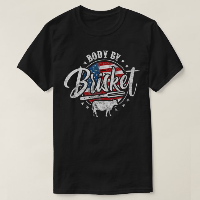 Camiseta Body By Brisket USA Flag Patriotic Barbeque 4th of (Frente do Design)