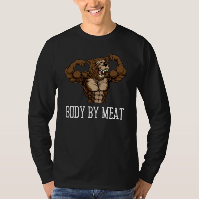 CAMISETA BODY BY MEAT CARNIVORE GRIZZLY BEAR FITNESS GYM BO (Frente)