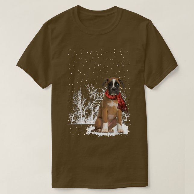 Camiseta Boer Winter Scarf Dogs Tree Forest Natal (Frente do Design)