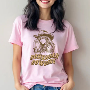 Camiseta Bohemian Cowgirl Western Country Pink Boho Shirt