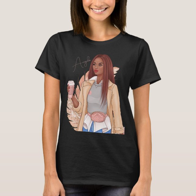 Camiseta Bohemian Faux Glitter Girl Red Hair Brown Pink (Frente)