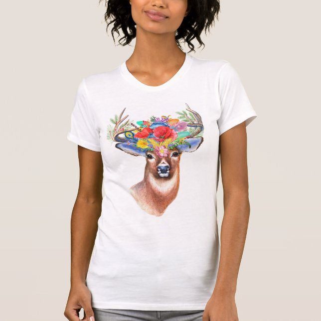 Camiseta Bohemian Watercolor Floral Deer (Frente)