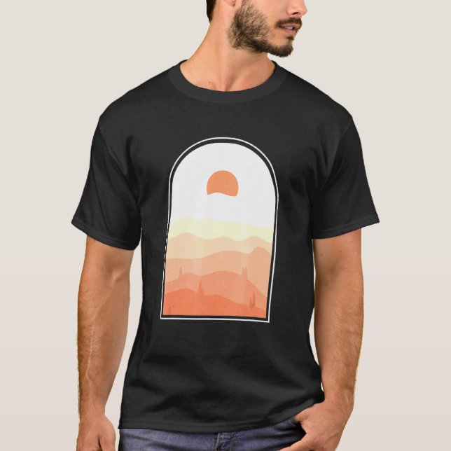 Camiseta Boho Abstrato Art Desert Sunset Landscape Geometri (Frente)