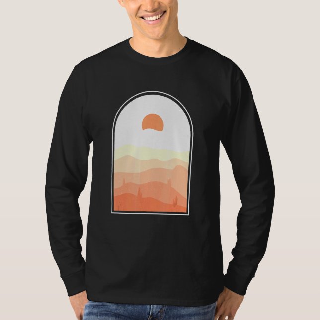 Camiseta Boho Abstrato Art Desert Sunset Landscape Geometri (Frente)