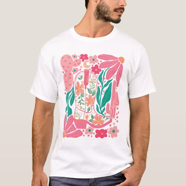 Camiseta Boho Abstrato com ventilador retrovisor Boot Flor (Frente)
