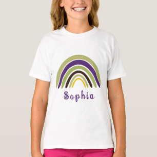 Camiseta Boho Arco-íris com Nome Personalizado em Verde