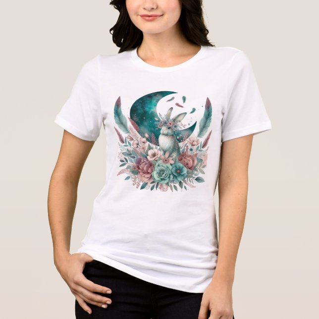 Camiseta Boho Bunny com lua e flores (Frente)