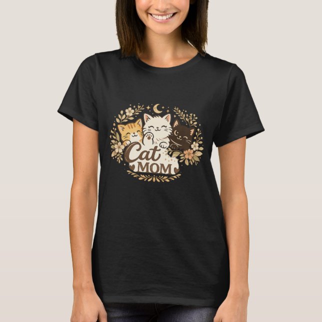 Camiseta Boho Cat Mom T-Shirt | Cute Cats Floral BohT-Shirt (Frente)