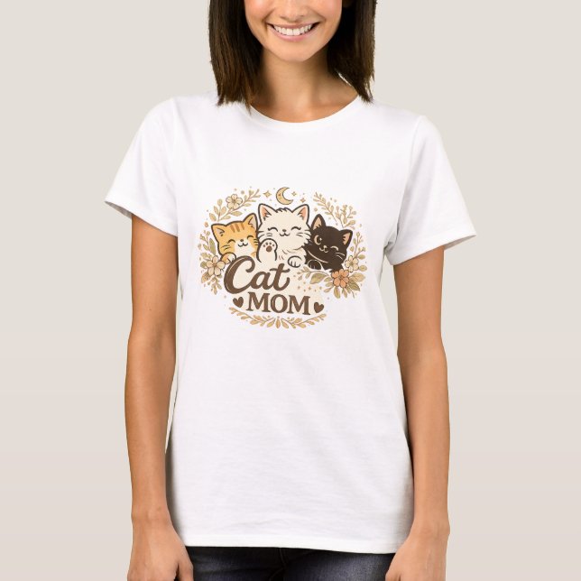 Camiseta Boho Cat Mom T-Shirt | Cute Cats Floral BohT-Shirt (Frente)