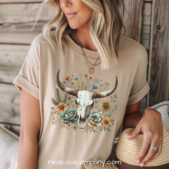 Camiseta Boho Caveira de Vaca Vibrações do Deserto (Criador carregado)