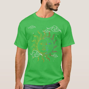 Camiseta Boho Celestial Astrologia do Sol em Lua Astronomia