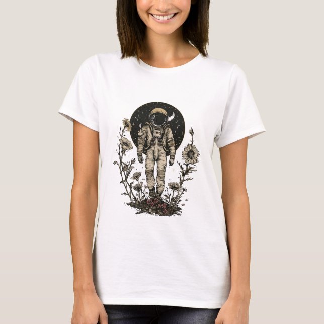 Camiseta Boho Celestial Astronauta da Lua no Espaço (Frente)
