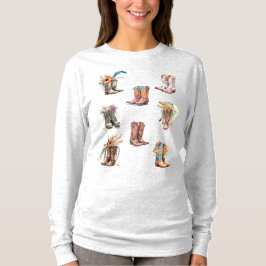 Camiseta Boho CowGirl Boots T-shirt de manga longa