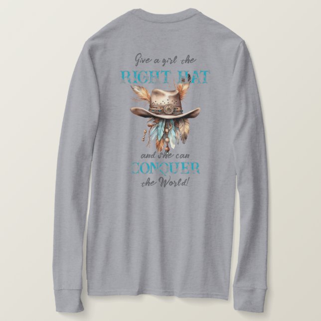 Camiseta Boho Cowgirl Hat Long Sleeve T-shirt (Verso do Design)
