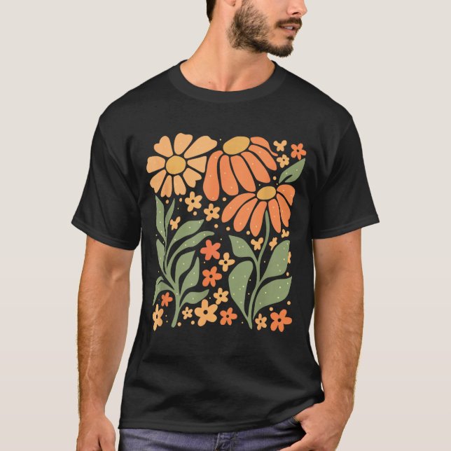 Camiseta Boho Daisy Flower,retro Floral Funny Gift Tee Wome (Frente)