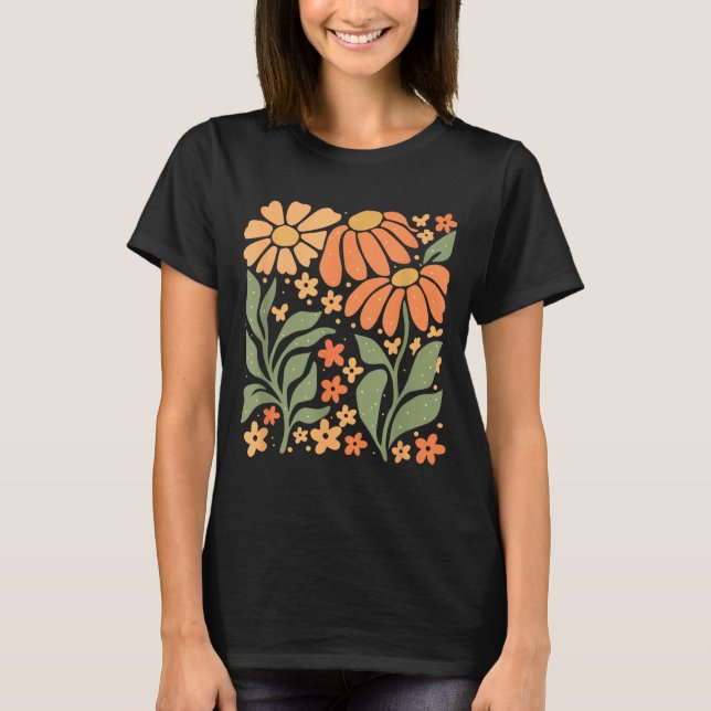 Camiseta Boho Daisy Flower,retro Floral Funny Gift Tee Wome (Frente)