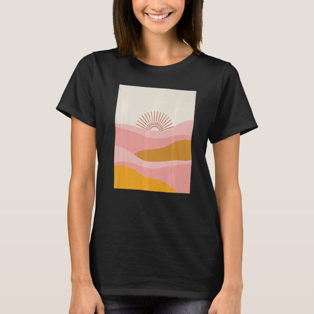 Camiseta Boho Desert Sun Sunset Waves em rosa, laranja e C (Frente)