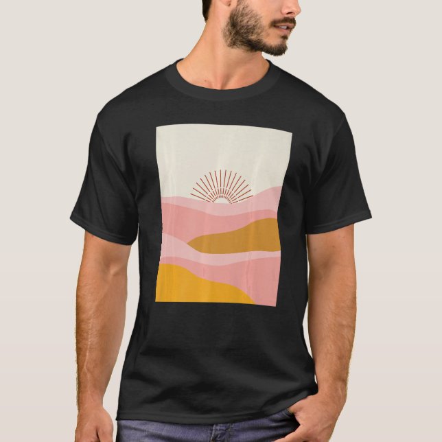 Camiseta Boho Desert Sun Sunset Waves in Pink, Orange and C (Frente)