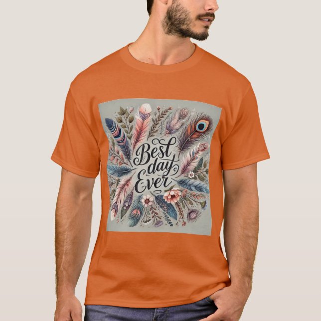 Camiseta Boho Feather Best Day Ever Mens Tshirt (Frente)