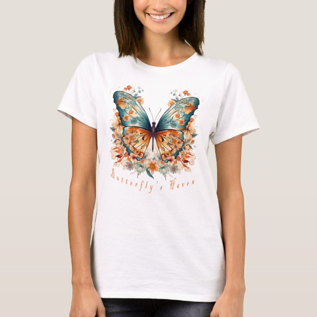 Camiseta Boho Floral Blossom Butterfly Meadow Watercolor (Frente)