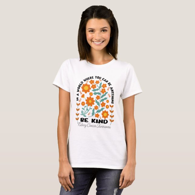 Camiseta Boho Floral Câncer de rim Be Kind (Frente Completa)