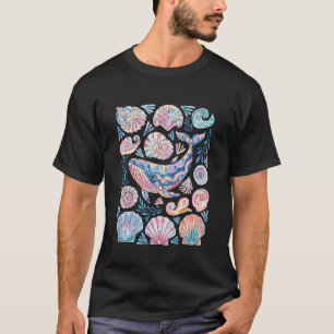 Camiseta Boho Floral Costeiro Vida Marinha Náutico Baleia A