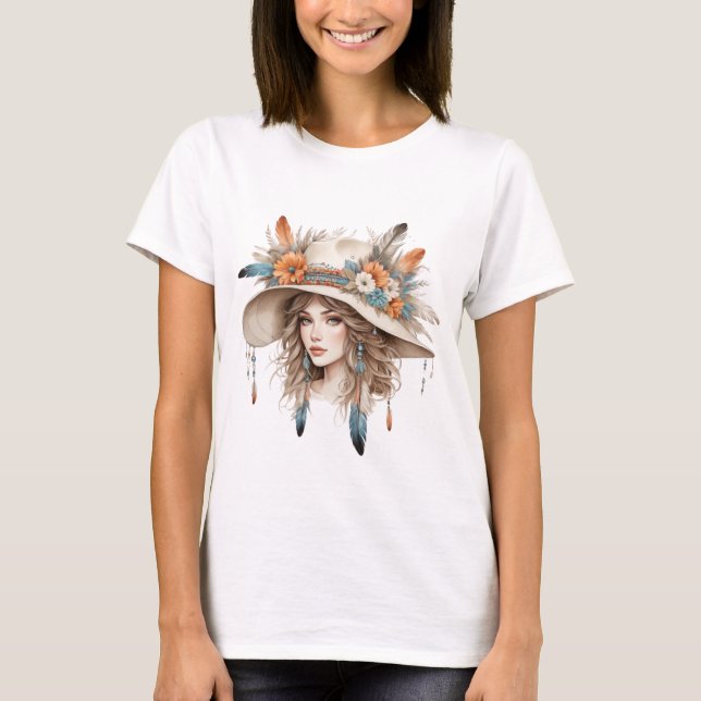 Camiseta Boho Floral Cowgirl – Women’s Western Style Tee (Frente)