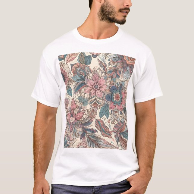 Camiseta Boho Floral Mandala - Impressão de Arte Padrão (Frente)