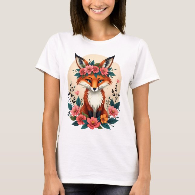 Camiseta Boho Fox com Floresta Floral (Frente)