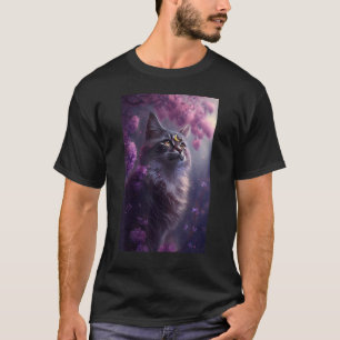 Camiseta Boho Gata Preta Rétro Bruxa Lua Crescente Roxo L