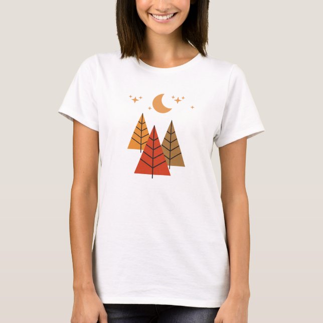 Camiseta Boho Geometric Forest – Minimalist Pine Trees (Frente)
