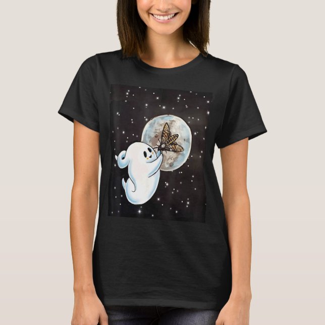 Camiseta Boho Ghost Witchy Luna Moth Retro Moon Wiccan Hall (Frente)