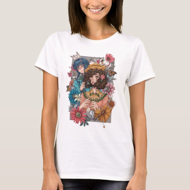 Camiseta Boho Girl with Floral T-Shirt  (Frente)