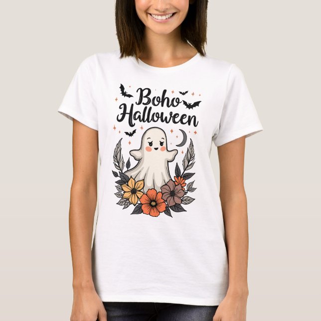 Camiseta Boho Halloween Cute Ghost (Frente)