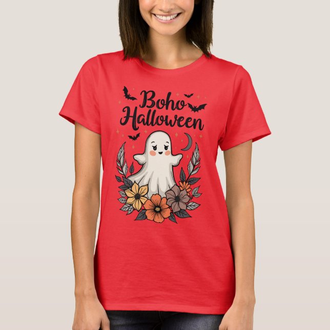 Camiseta Boho Halloween Cute Ghost (Frente)