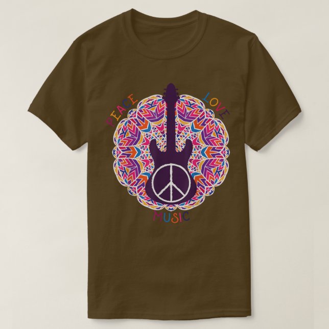 Camiseta BoHo Hippie Paz Amor Música Retro  (Frente do Design)