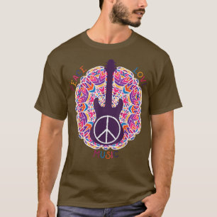Camiseta BoHo Hippie Paz Amor Música Retro 