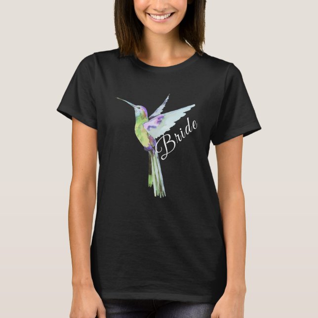 Camiseta Boho Hummingbird White Script Bride Casamento (Frente)
