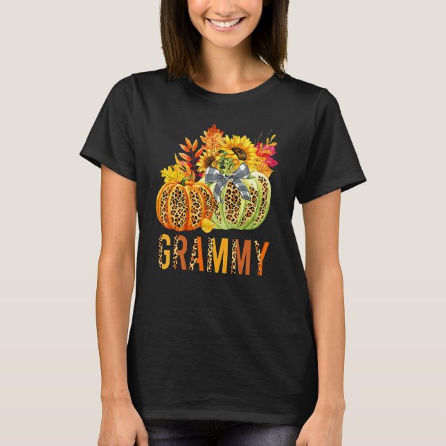 Camiseta Boho Leopard Pumpkins Grammy Fall Leaves Autumn Th (Frente)