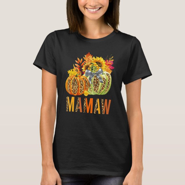 Camiseta Boho Leopard Pumpkins Mamaw Fall Leaves Autumn Tha (Frente)