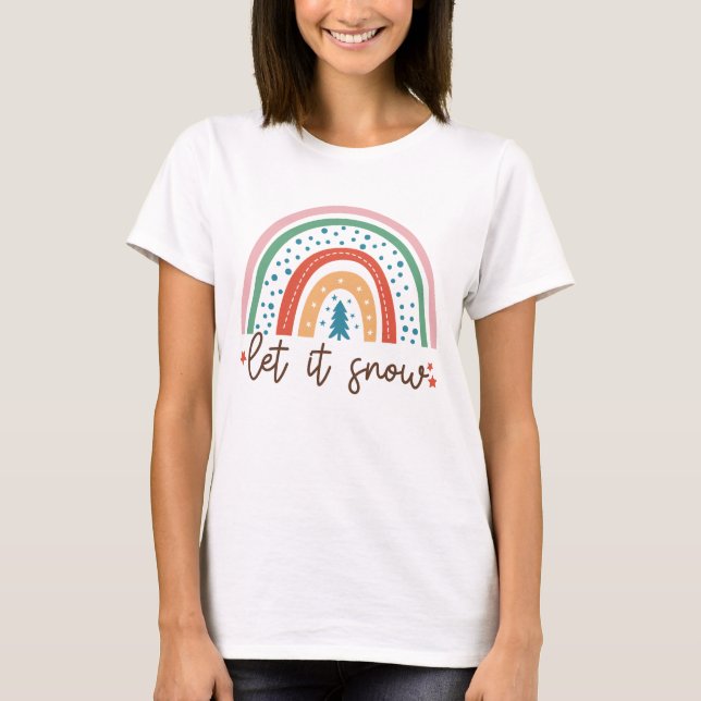 Camiseta Boho "Let It Snow" Arco-Íris | (Frente)