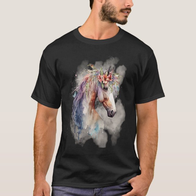 Camiseta Boho Magical Horse with Flowers Lavender Pink (Frente)