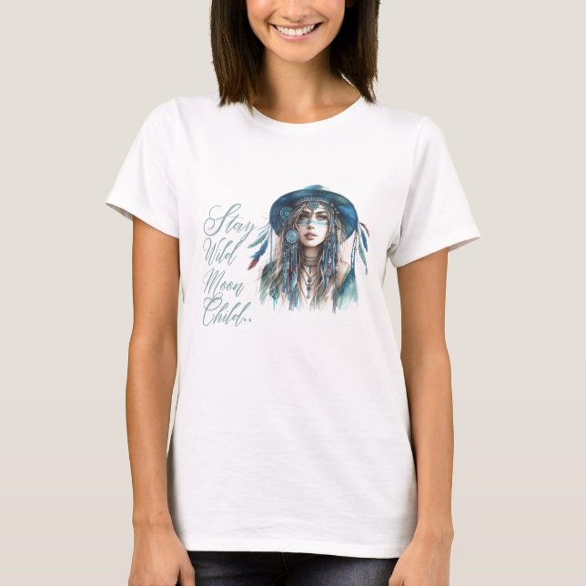 Camiseta Boho Mandala T-Shirt – Floral Feathers  (Frente)