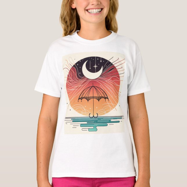 Camiseta Boho Moon & Stars Dreamy Line Tee Design (Frente)