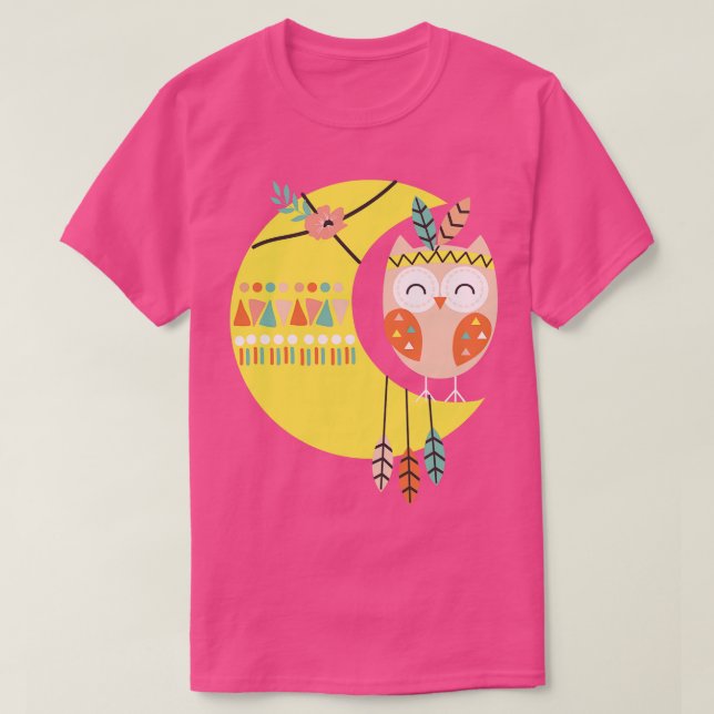 Camiseta Boho Owl sentado na Lua (Frente do Design)